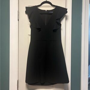French Connection Black Ruffle V-Neck Mini Dress